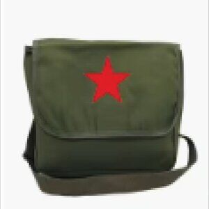 Army Green Canvas Crossbody Bag with Red Five Star Design